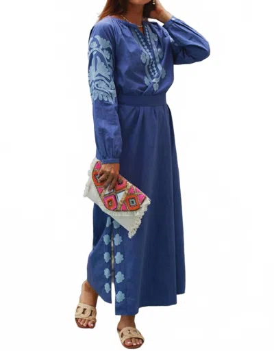 Ex-voto Jules Caftan With Embroidery In Marlin In Blue