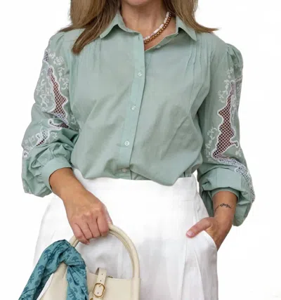 Ex-voto Susan Blouse With Lace Embroidery In Smoke Green
