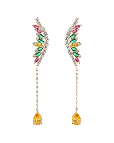 Eye Candy La 14k Plated Cz Multi Color Drop Earrings In Orange