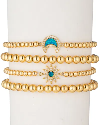 Eye Candy La 18k Plated Cz Crystal Moon & Sun Stretch Bracelet Set In Green