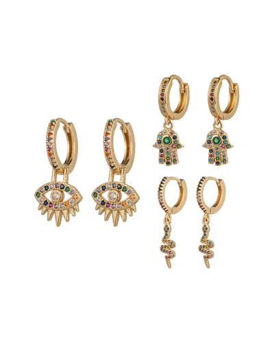 Eye Candy La 3 Piece 18k Gold Plated Huggie Set