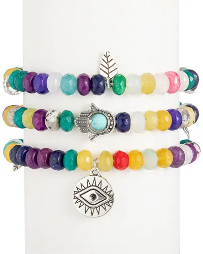 Eye Candy La Agate Hamsa 3pc Bracelet Set