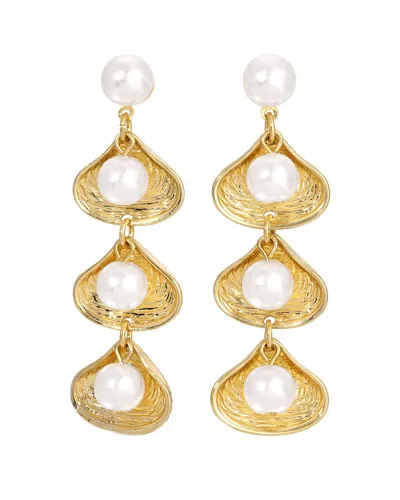 Eye Candy La Alice Shell Tier Drop Earrings In Gold