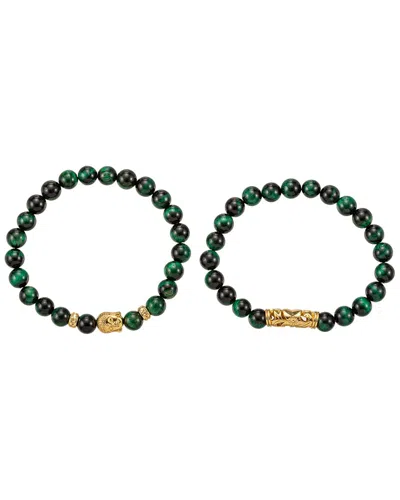 Eye Candy La Alloy Tiger Eye Buddha Set Bracelet In Purple