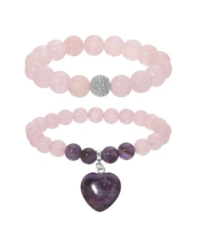 Eye Candy La Amethyst Heart Bracelet Set In Pink