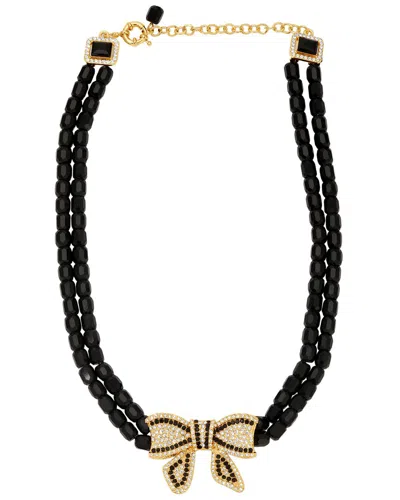 Eye Candy La Bow Beaded Statement Bib Necklace In Black