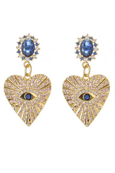 Eye Candy La Corazón Statement Earrings - Blue In Gold