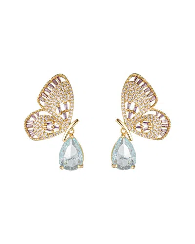 Eye Candy La Cz Golden Butterfly Drop Earrings In Brass