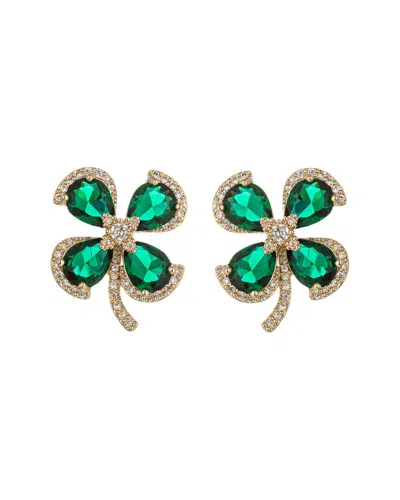 Eye Candy La Cz Melody 4 Leaf Clover Stud Earrings In Brass