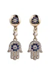 Eye Candy La 18k Gold Plated Cz Crystal Hamsa Dangle Earrings In Multi