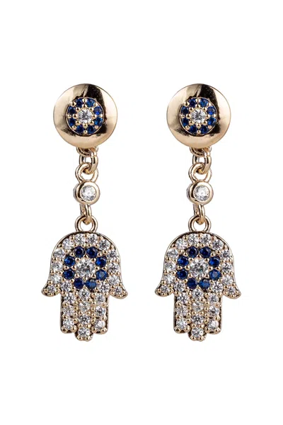 Eye Candy La 18k Gold Plated Cz Crystal Hamsa Dangle Earrings In Multi