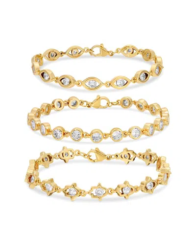 Eye Candy La Women's The Luxe Collection Emma 3 Piece Evil Eye Hamsa Bracelet Set In Brass
