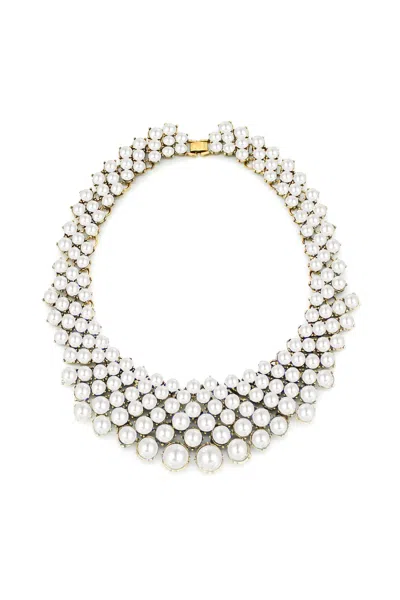 Eye Candy La Luxe Collection Glass Pearl Emma Collar Statement Necklace In Silver
