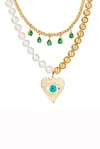 Eye Candy La Luxe Collection Shell Pearl Cz Eye Heart Necklace In Gold