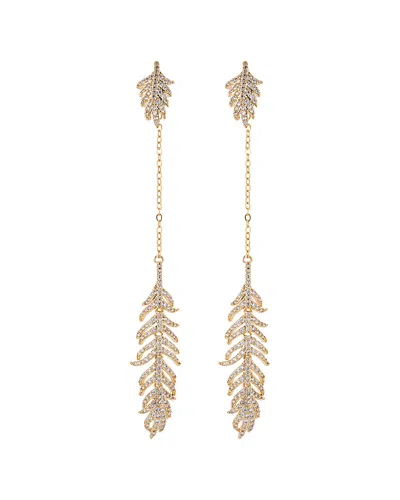 Eye Candy La Feather 18k Gold Plated Cz Drop Earring In Silver
