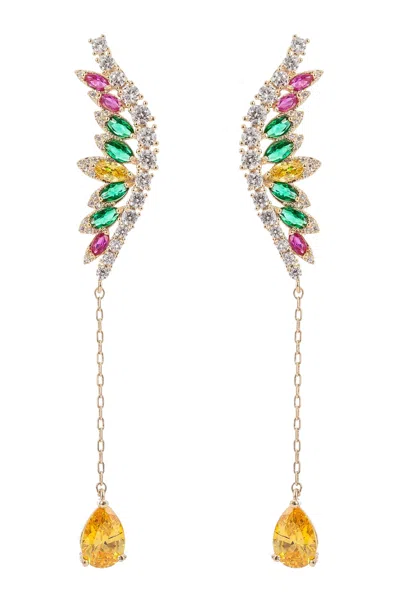 Eye Candy La 14k Plated Cz Multi Color Drop Earrings In Orange