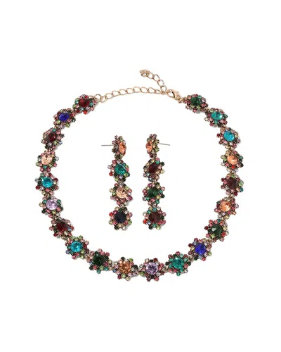 Eye Candy La Glass Crystal Statement Necklace + Earring In Multi