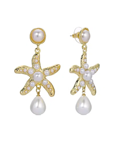 Eye Candy La Glass Pearl Drop Earring In Brass