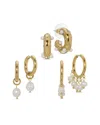 Eye Candy La Women's The Luxe Selma 3-piece Goldtone & Shell Pearl Hoop Earrings Set