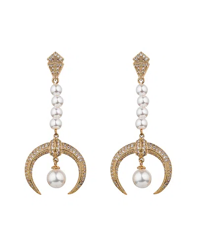 Eye Candy La Half Moon 18k Gold Plated Cz Fresh Water Pearl Earrings