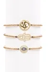 Eye Candy La Luxe Titanium Cz Hamsa Stretch Bracelet Set In Silver