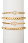 Eye Candy La Women's Luxe Heena 4-piece Hamsa & Evil-eye Cubic Zirconia Crystal Beaded Bracelets In Gold