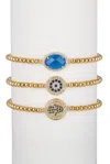 Eye Candy La Harper Titanium Cz 3pc Hamsa Stretch Bracelet Set In Blue
