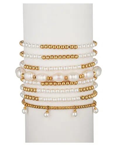 Eye Candy La Katrina 8 Piece Beaded Ball Bracelet Set In Gold