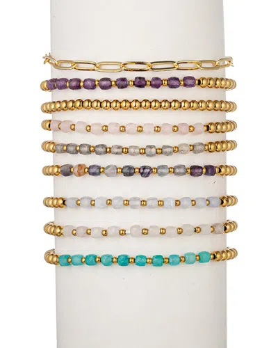 Eye Candy La Korina 9pc Natural Stone Agate Beaded Bracelet Set In Orange