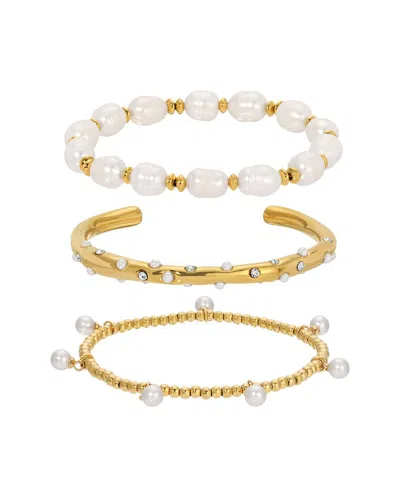Eye Candy La Lucia Cz 3pc Stackable Bracelet Set In Gold