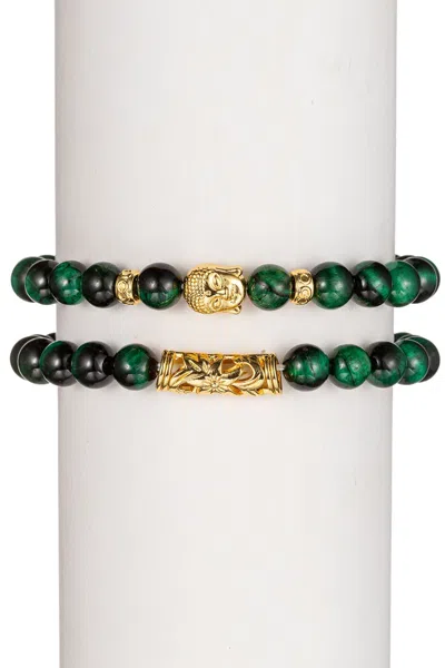 Eye Candy La Luka Green Tiger Eye Buddha Bracelet Set