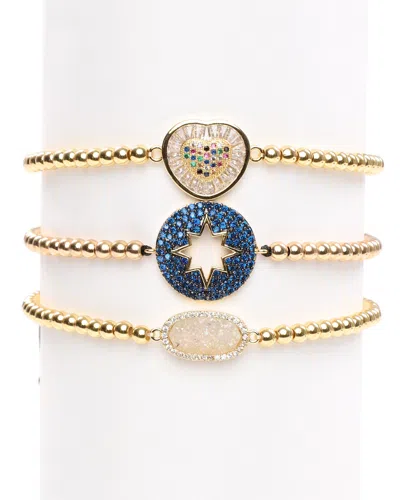 EYE CANDY LA EYE CANDY LA LUXE COLLECTION 18K PLATED CZ CANDICE BEADED SET OF STRETCH BRACELETS