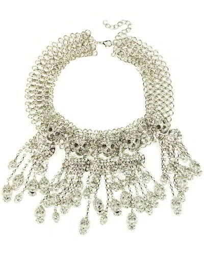 Eye Candy La Luxe Collection Crystal Luna Skull Statement Necklace In Silver