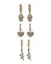 Eye Candy La Hamsa, Heart And Snake Earring Set