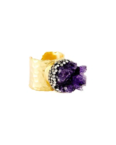 Eye Candy La Luxe Collection Diamond & Amethyst Adjustable Ring