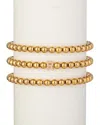 Eye Candy La Women's Luxe Collection 3-piece Initial Goldtone Beaded & Cubic Zirconia Bracelet Set