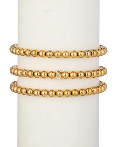 Eye Candy La Women's Luxe Collection 3-piece Initial Goldtone Beaded & Cubic Zirconia Bracelet Set In Letter S