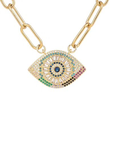 Eye Candy La Luxe Titanium Cz Evil Eye Necklace In Gold