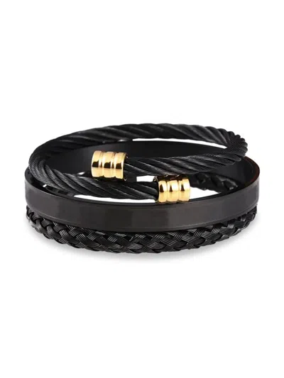 Eye Candy La Men's 3-piece Mason Titanium Bracelet Set In Black