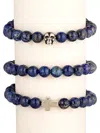 Eye Candy La Men's 3-piece Titanium & Blue Agate Beaded Bracelet Set In Blue