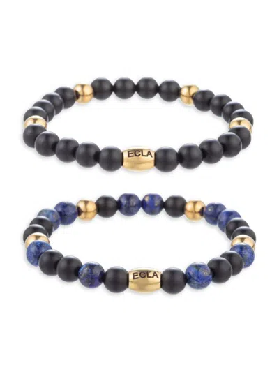 Eye Candy La Men's Andrew 2-piece Agate & Onyx Stretch Bracelet Set