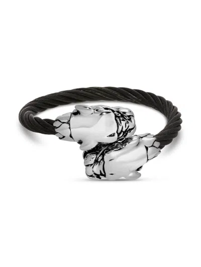 Eye Candy La Men's Anthony Silvertone Titanium Panther Head Cuff Bracelet In Multi