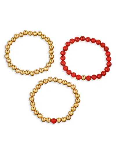 Eye Candy La Men's Elie 3-piece 18k Goldplated Titanium & Red Turquoise Beaded Stretch Bracelet