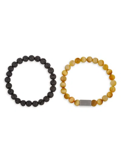 Eye Candy La Men's Ethan 2-piece Titanium, Agate & Lava Beaded Bracelet Set In Neutral