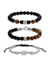 Eye Candy La Men's Liam Cubic Zirconia & Silvertone Beaded Stretch Bracelet Set