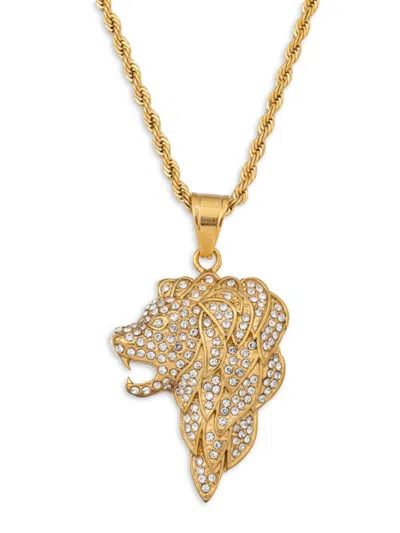 Eye Candy La Men's Milo Goldtone Titanium & Cubic Zirconia Lion Pendant Necklace In Yellow Gold