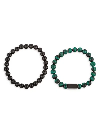 Eye Candy La Men's Premier 2-piece Titanium, Green Tiger Eye & Onyx Beaded Stretch Bracelet Set