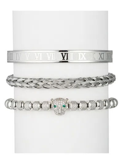 Eye Candy La Men's Premier 3-piece Titanium & Cubic Zirconia Bracelet Set In Silver