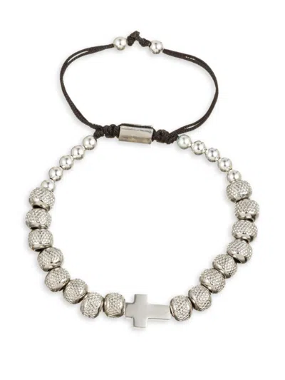 Eye Candy La Men's Premier Sivian Titanium Beaded Cross Bracelet In Silver