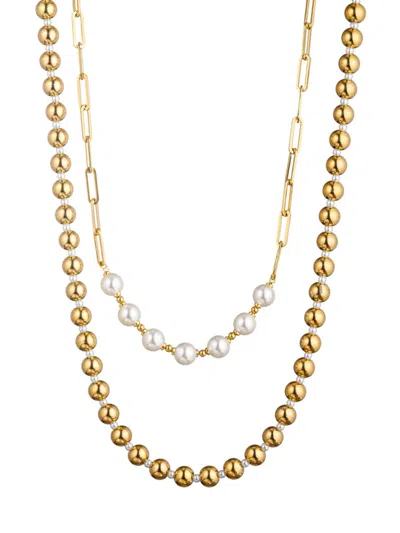 Eye Candy La Men's Premium Collection Gaston 2-piece Goldtone Titanium & Shell Pearl Necklaces Set In Neutral